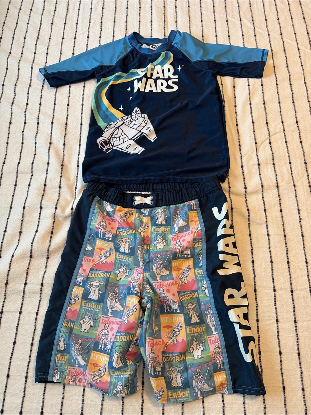 Star Wars Navy and Light Blue Kids Rash Guard Swim Set